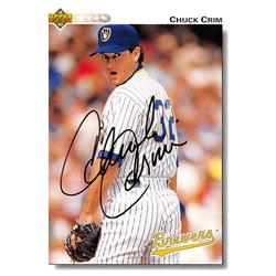 539072 Chuck Crim Autographed Baseball Card - Milwaukee Brewers, 67 1992 Upper Deck No.496