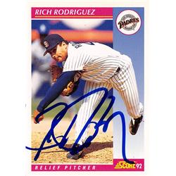539351 Rich Rodriguez Autographed Baseball Card - San Diego Padres, 67 1992 Score No.149