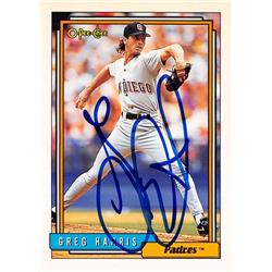539360 Greg Harris Autographed Baseball Card - San Diego Padres, 67 1992 O-Pee-Chee No.636