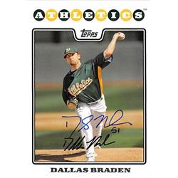 Picture of Autograph Warehouse 539235 Dallas Braden Autographed Baseball Card - Oakland Athletics 2008 Topps No.UH78