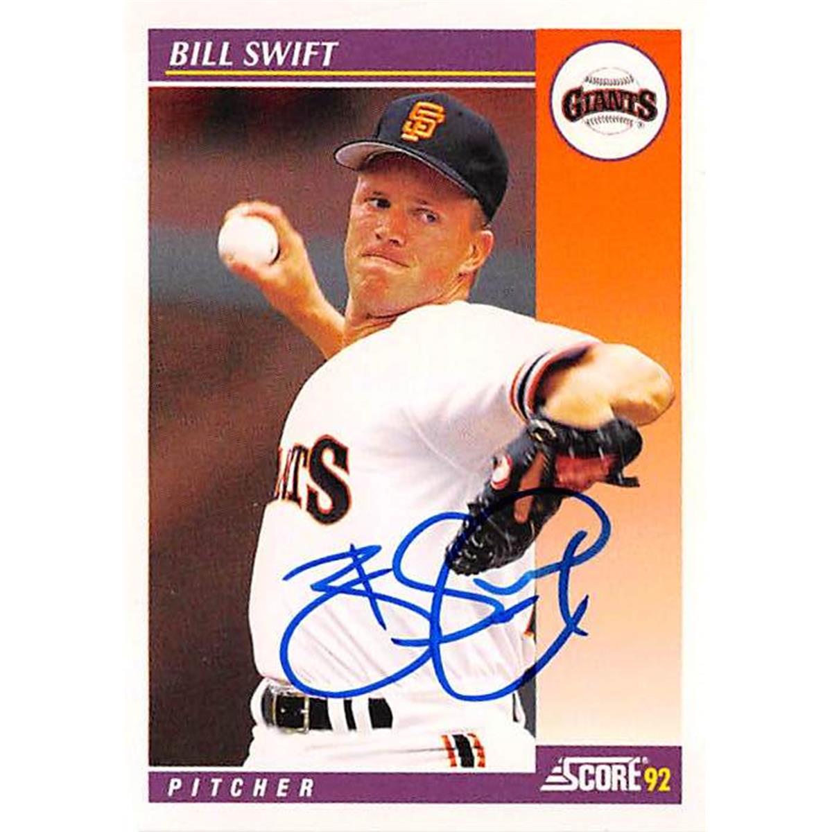 539367 Bill Swift Autographed Baseball Card - San Francisco Giants 1992 Score Traded No.32T
