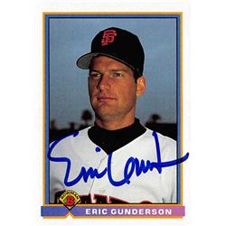 539387 Eric Gunderson Autographed Baseball Card - San Francisco Giants 1991 Bowman No.628
