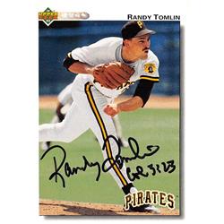 559955 Randy Tomlin Autographed Baseball Card - Pittsburgh Pirates, 67 1992 Upper Deck No.537
