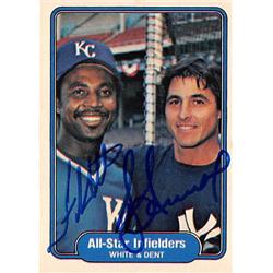 516982 Bucky Dent Frank White Autographed Baseball Card 1982 Fleer No.629 All Star Infielders - Royals Yankees
