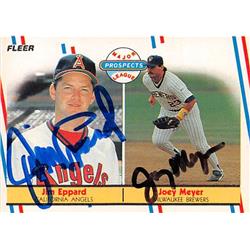517016 Jim Eppard Joey Meyer Autographed Baseball Card 1988 Fleer No.645 Prospects - Brewers Angels