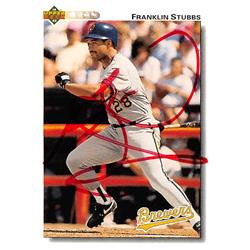 527480 Franklin Stubbs Autographed Baseball Card - Milwaukee Brewers 1992 Upper Deck No.396