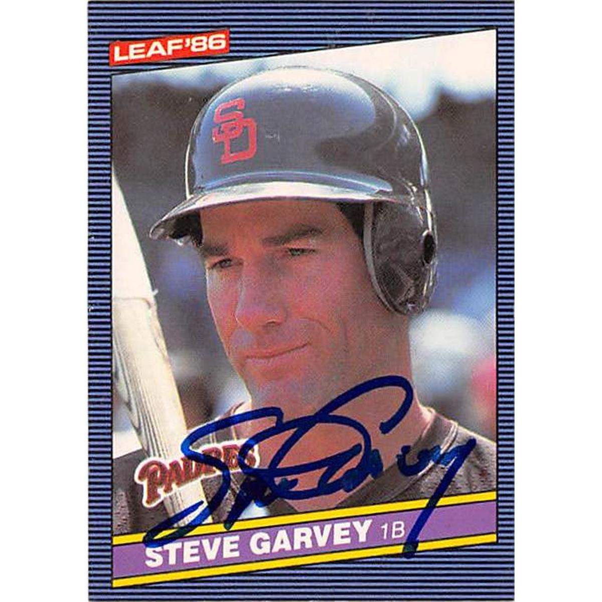 527569 Steve Garvey Autographed Baseball Card - San Diego Padres 1986 Leaf No.56