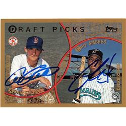 517002 Adam Everett Chip Ambres Autographed Baseball Card 1999 Topps No.443 Draft Picks - Red Sox Marlins