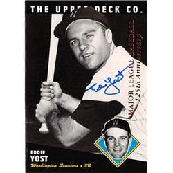 528357 Ed Yost Autographed Baseball Card - Washington Senators 1994 Upper Deck No.206 All Time Heroes Gold