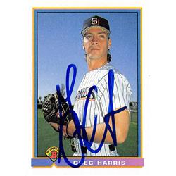 539356 Greg Harris Autographed Baseball Card - San Diego Padres, 67 1991 Bowman No.657