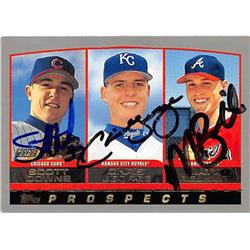 516999 Scott Downs Chris George Matt Belisle Autographed Baseball Card 2000 Topps No.447 Prospects - Cubs Royals Braves