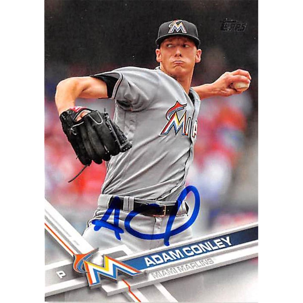 527473 Adam Conley Autographed Baseball Card - Miami Marlins 2017 Topps No.163