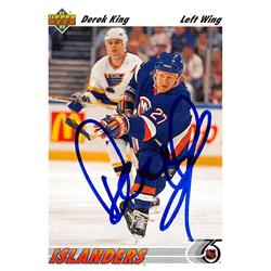 Picture of Autograph Warehouse 528222 Derek King Autographed Hockey Card - New York Islanders&#44; SC 1992 Upper Deck No.382