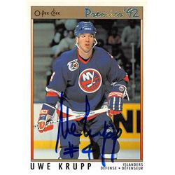 Picture of Autograph Warehouse 528278 Uwe Krupp Autographed Hockey Card - New York Islanders&#44; SC 1992 O-Pee-Chee No.140