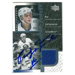 Picture of Autograph Warehouse 527282 Pat LaFontaine Autographed Hockey Card Game Worn jersey Patch - New York Islanders SC 2000 Upper Deck No.JPL