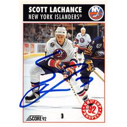 Picture of Autograph Warehouse 528027 Scott Lachance Autographed Hockey Card - New York Islanders&#44; SC 1992 Score Top Prospect Rookie No.449