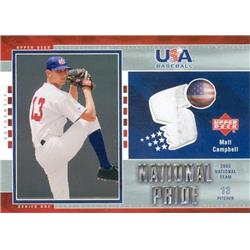 571579 Team USA Matt Campbell Player Worn Jersey Patch Baseball Card - 2003 Upper Deck National Price No.USA7