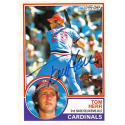 572344 St Louis Cardinals Tom Herr Autographed Baseball Card - 1983 O Pee Chee No.97