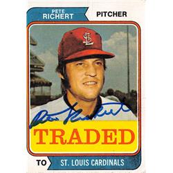 572700 St Louis Cardinals 67 Pete Richert Autographed Baseball Card - 1974 Topps No.348T Traded Creased