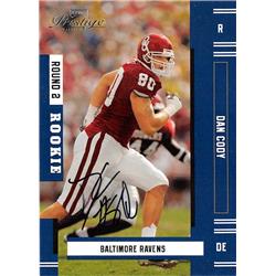 572758 University of Oklahoma Sooners Drafted Baltimore Ravens Dan Cody Autographed Football Card - 2005 Playoff Prestige No.217 Rookie