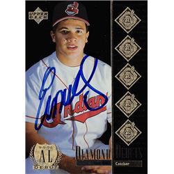 570633 Cleveland Indians, SC Einar Diaz Autographed Baseball Card - 1997 Upper Deck Diamond Debuts Rookie No.483