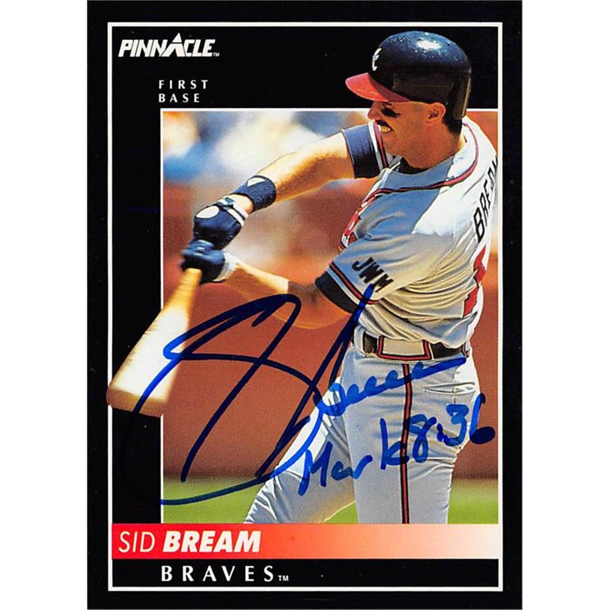 570948 Atlanta Braves Sid Bream Autographed Baseball Card - 1992 Pinnacle No.446