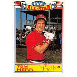 572704 St Louis Cardinals 67 Tom Herr Autographed Baseball Card - 1985 Topps All Star Set No.14 BPP