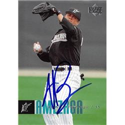 570912 Florida Marlins, SC Alfredo Amezaga Autographed Baseball Card - 2006 Upper Deck No.617
