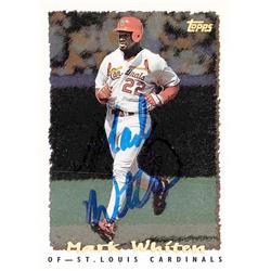 572316 St Louis Cardinals Mark Whiten Autographed Baseball Card - 1995 Topps Cyber Stats No.209