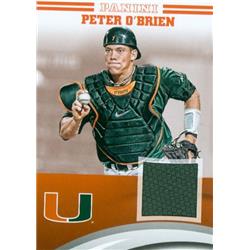 571592 Miami Hurricanes Peter Obrien Player Worn Jersey Patch Baseball Card - 2015 Panini Team Collection No.PO-MIA