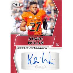 572675 Michigan State Spartans, Indianapolis Colts Khari Willis Autographed Football Card - 2019 Sage Hit Red Rookie No.A66