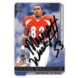 582845 Auburn Tigers Drafted Indianapolis Colts Marcus Washington Autographed Football Card - 2000 Pacific Paramount No.102 Rookie
