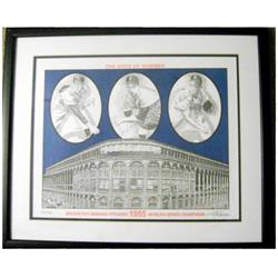 583007 16 x 20 in. Brooklyn Dodgers Autographed Lithograph Ebbets Field Framed Matted Signed by Johnny Podres Clem Labine Roger Craig