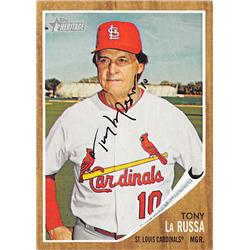 571039 St Louis Cardinals Tony La Russa Autographed Baseball Card - 2011 Topps Heritage No.198