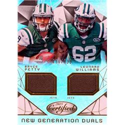 Leonard Williams & Bryce Petty Player Worn Jersey Patch Football Card - New York Jets 2015 Panini Certified New Generations Duals Rookie - No.NGNYJ