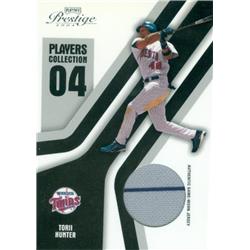 Torii Hunter Player Worn Jersey Patch Baseball Card - Minnesota Twins 2004 Playoff Prestige Players Collection - No.PC97