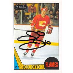 Joel Otto autographed hockey card (Calgary Flames) 1987 O-Pee-Chee #212 - Autographed Hockey Cards