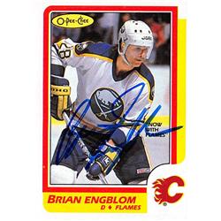 619934 Brian Engblom Autographed Hockey Card - Calgary Flames 1986 O-Pee-Chee - No.40