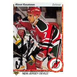 620042 Alexei Kasatonov Autographed Hockey Card - New Jersey Devils 1991 Upper Deck - No.286