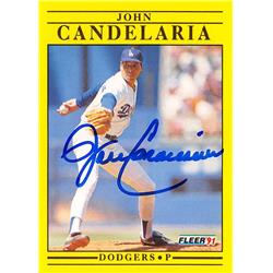 621727 John Candelaria Autographed Baseball Card - Los Angeles Dodgers 1991 Fleer - No.U92
