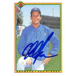 Dan Plesac Autographed Baseball Card - Milwaukee Brewers 1990 Bowman - No.386