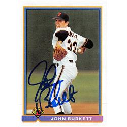 626631 John Burkett Autographed Baseball Card - San Francisco Giants 1991 Bowman - No.637
