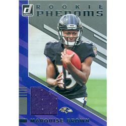 627171 Marquise Brown Player Worn Jersey Patch Football Card - Baltimore Ravens 2019 Donruss Rookie Phenoms - No.RPJ12