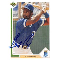 637514 Gerald Perry Autographed Baseball Card - Kansas City Royals 1991 Upper Deck - No.219