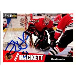652237 Jeff Hackett Autographed Hockey Card - Chicago Blackhawks, FT 1996 Upper Deck - No.54