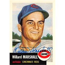 653399 Willard Marshall Autographed Baseball Card - Cincinnati Reds 1953 Topps Archives 1991 - No.95 Blue