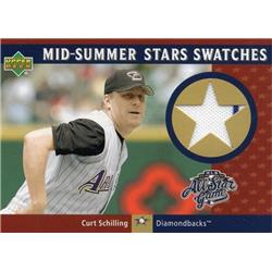653569 Curt Schilling Player Worn Jersey Patch Baseball Card - Arizona Diamondbacks 2002 Upper Deck All Star - No.MSCS white