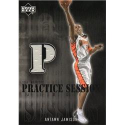 653654 Antawn Jamison Player Worn Jersey Patch Basketball Card - Golden State Warriors 2002 Upper Deck Practice Session - No.AJPS White
