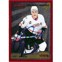 654033 Cory Sarich Autographed Hockey Card - Saskatoon Blades 1996 Bowman Draft Rookie - No.P31