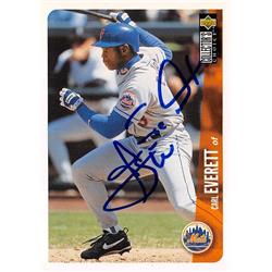 586757 Carl Everett Autographed Baseball Card - New York Mets SC 1996 Upper Deck - No.219
